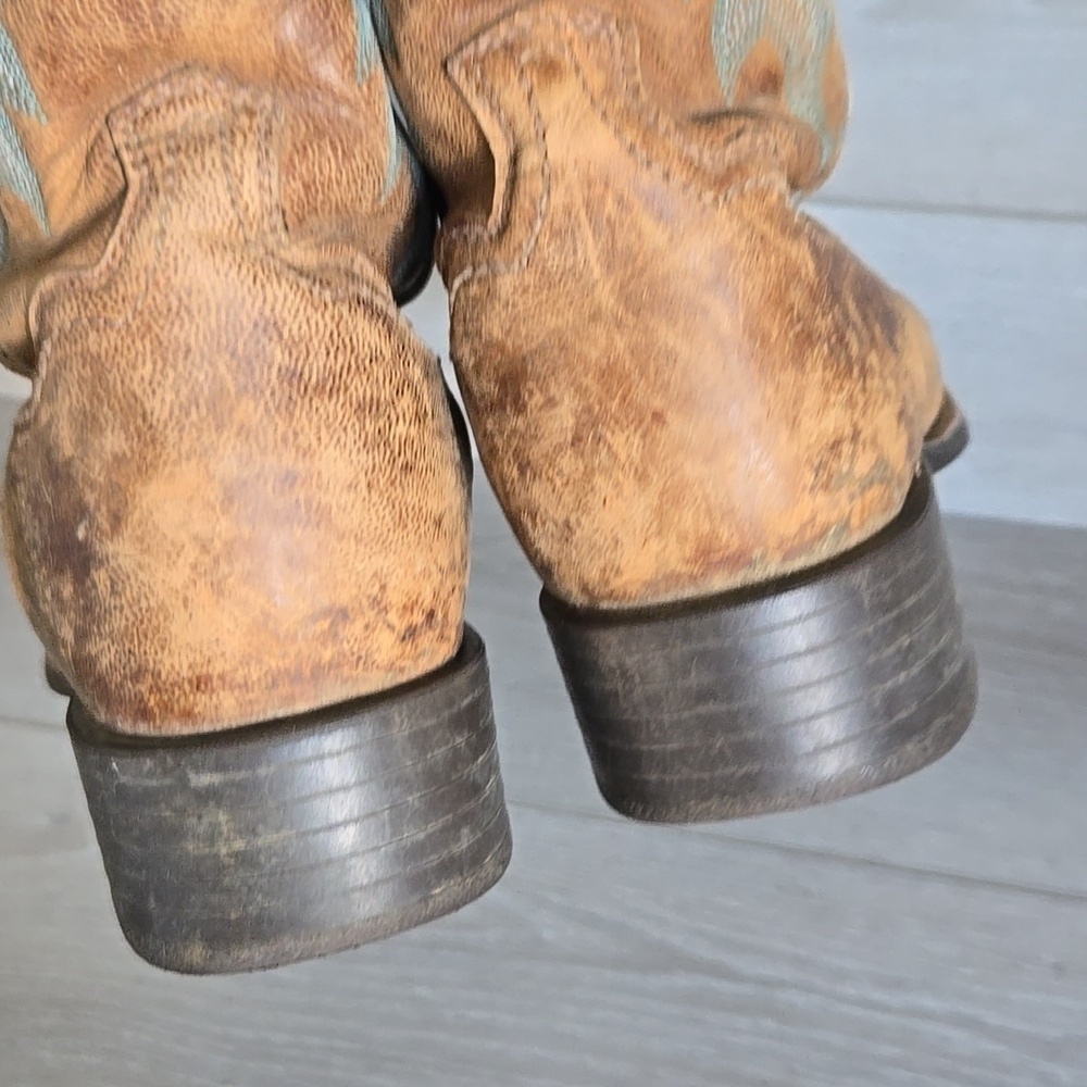 Sold Ariat Women 10008017 Brown & Teal Western Boots Square Toe Shoes Sz 9B - Picture 8 of 16